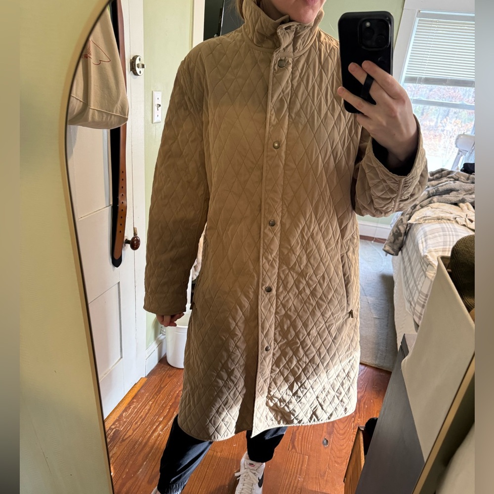Impermeable Women’s Quilted Long Jacket - Tan - XL